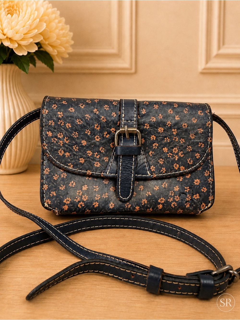 Patricia Nash Torri Navy Floral Leather Convertible Crossbody Clutch Bag Purse
